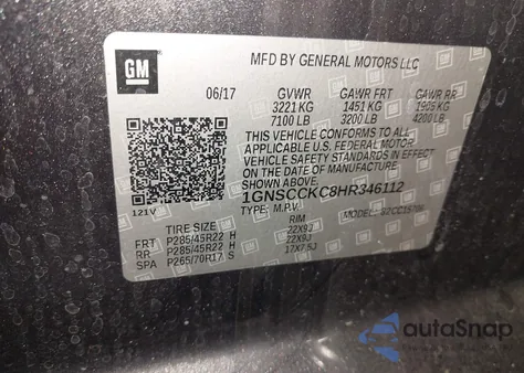 2017 Chevrolet Tahoe Premier from USA, damaged, VIN 1GNSCCKC8HR346112